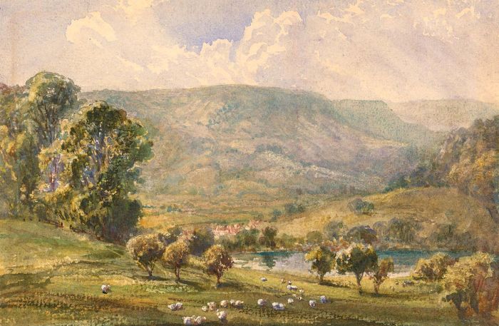 Early 20th Century Watercolour - Grazing the Valley
