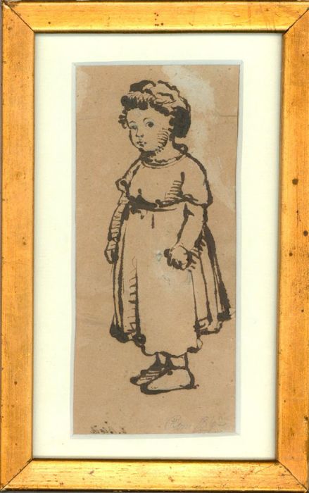 Attrib. Carl Bloch (1834-1890) - Framed 1862 Pen and Ink Drawing, Italian Child
