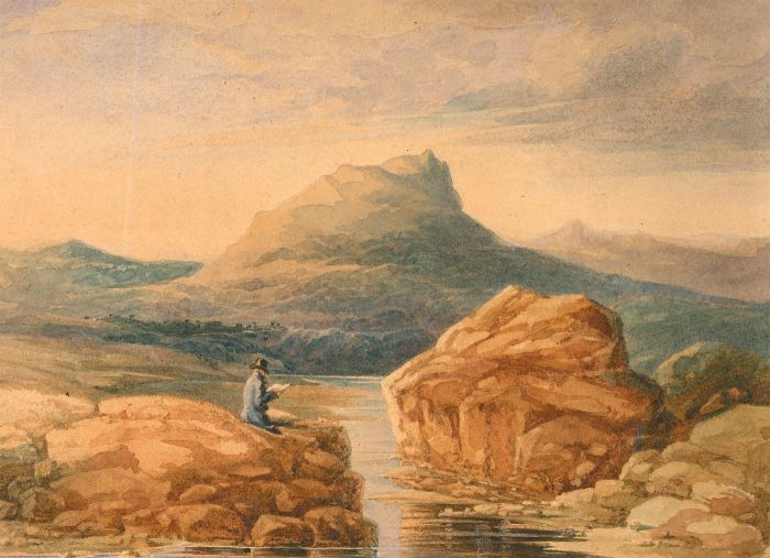 Manner of David Cox (1783 –1859) -19th Century Watercolour, Reading By The Lake