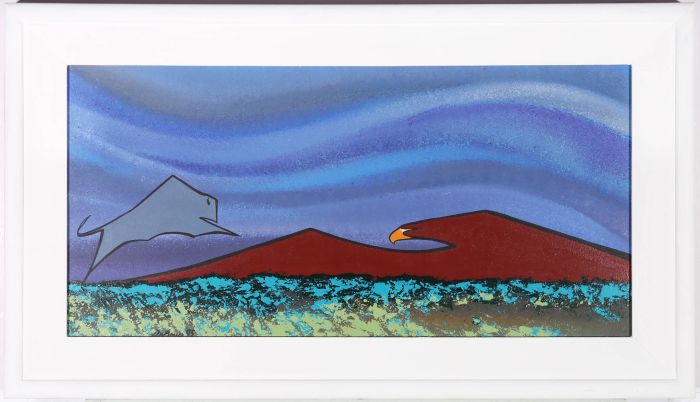 Dennis M. Bruce - Canadian School 1995 Acrylic, The Buffalo Jumps Over The Eagle
