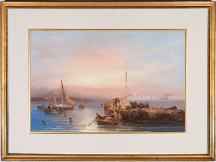 Italian School Early 20th Century Gouache - Boats in the Bay