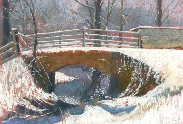Hazel Kelly - 20th Century Pastel, The Winter Bridge