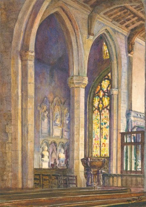 M. M. N.  - Early 20th Century Watercolour, Cathedral Interior