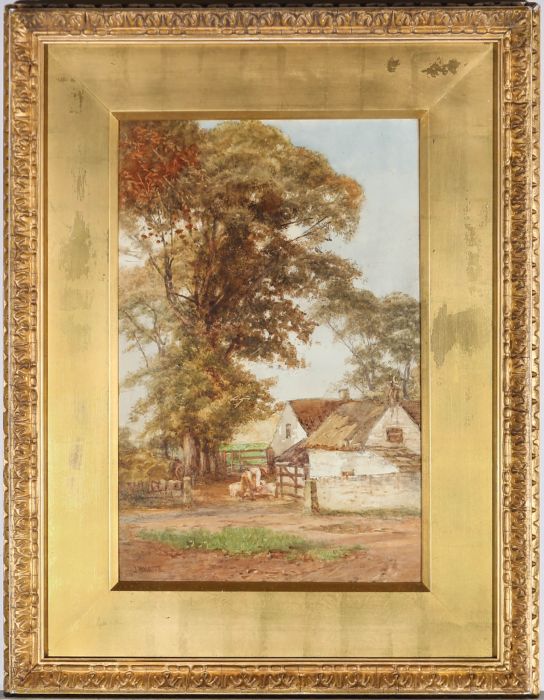 James Whaite  - Early 20th Century Watercolour, Feeding the Pigs