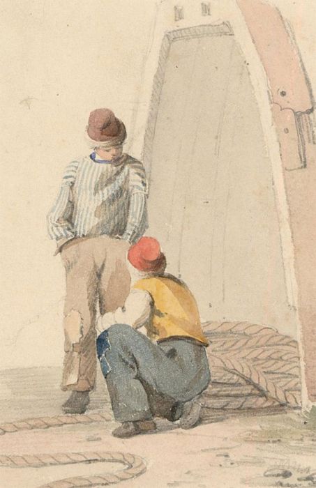 19th Century Watercolour - Chatting Fisherman