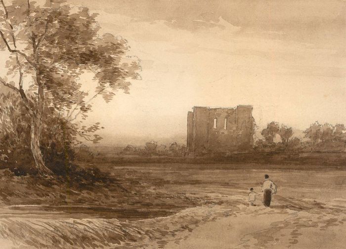 Early 20th Century Pen and Ink Drawing - Walking the Fields