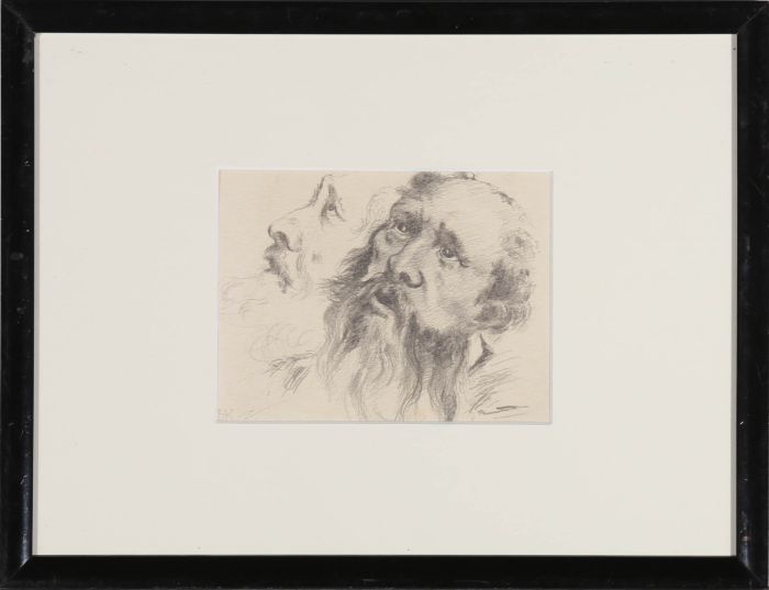 B.K - Framed Early 20th Century Graphite Drawing, Emotional Gaze