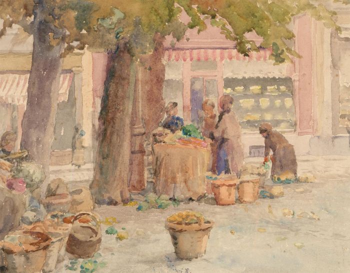 French School Early 20th Century Watercolour - Market Day