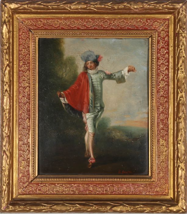 After Jean-Antoine Watteau - Framed 1891 Oil, L'Indifférent