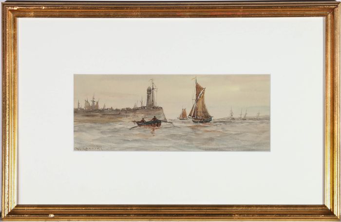 Walter Cannon (fl.1887-1913) - Framed Watercolour, Boats Beyond the Jetty