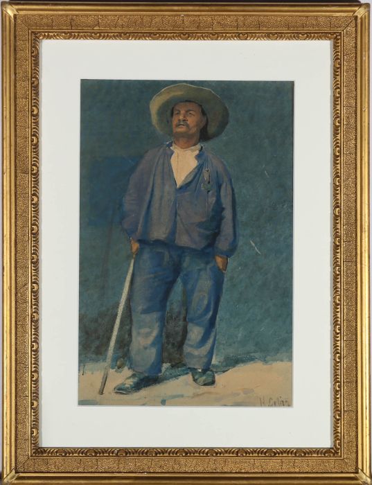 Attrib. Hector Caffieri (1837-1942) - French Watercolour, Farmer with Staff