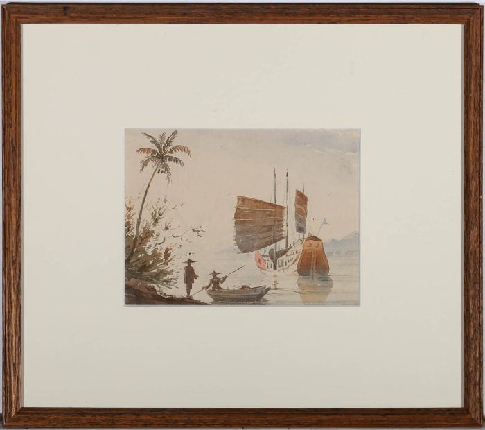 Framed Late 19th Century Watercolour - Junk on the Water
