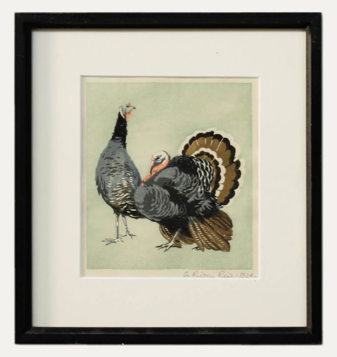 Arthur Rigden Read (1879-1955) - 1924 Woodcut, A Couple of Turkeys