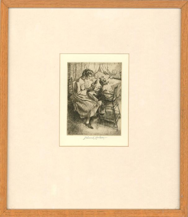 Erlund Hudson (1912–2011) - Mid 20th Century Etching, The High Chair