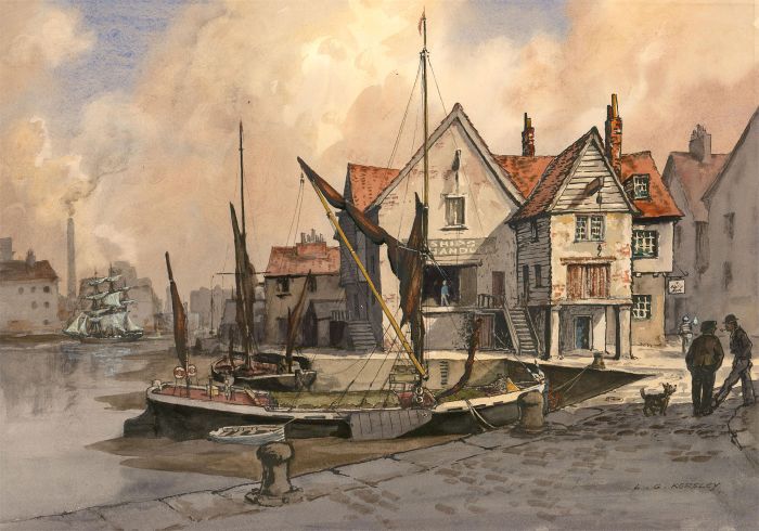 Leonard G. Kersley (b.1911) - 1981 Watercolour, Old Time Wharves