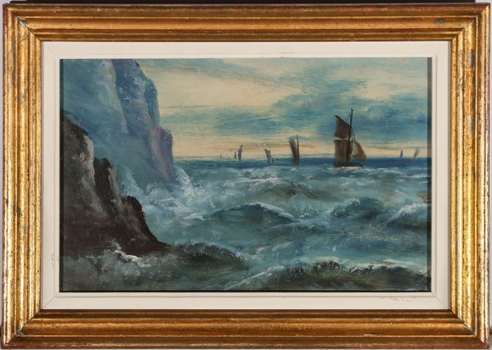 Late 19th Century Oil - Waves Crashing on the Shore