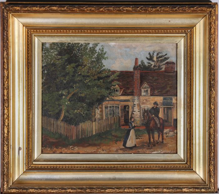E. Poate - Folk Art 1889 Oil, The Farmers Inn, Catherington