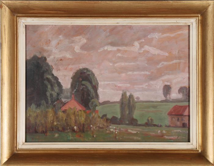 John Brown (1887-1966)  - Mid 20th Century Oil, Sunset Over the Farmstead