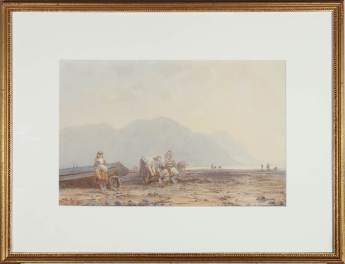 James Whaite (fl.1876-1896) - Framed Watercolour, Cockle Pickers at Penmaenmawr