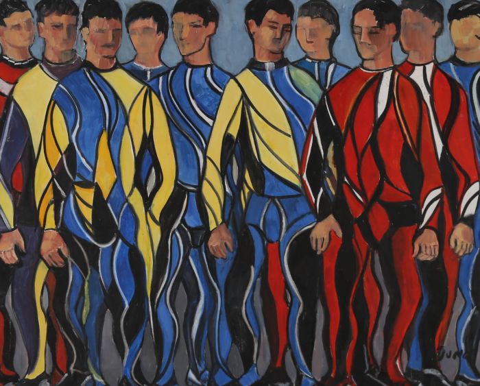 Lorna Dunn (1920-2016) - Contemporary Oil, The Football Team