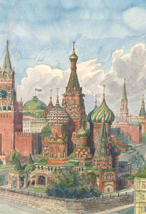 Contemporary Watercolour - St Basil's Cathedral, Moscow