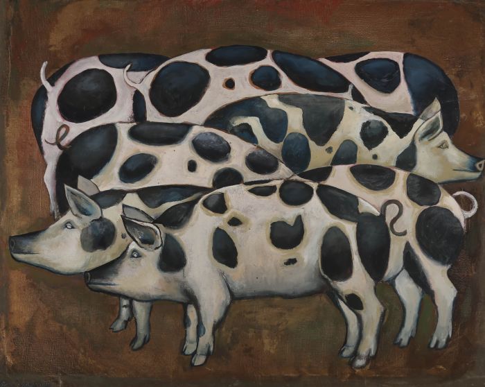АпексаНбр Пуфкогеб - Ukrainian School  1929 Oil, Spotted Pigs