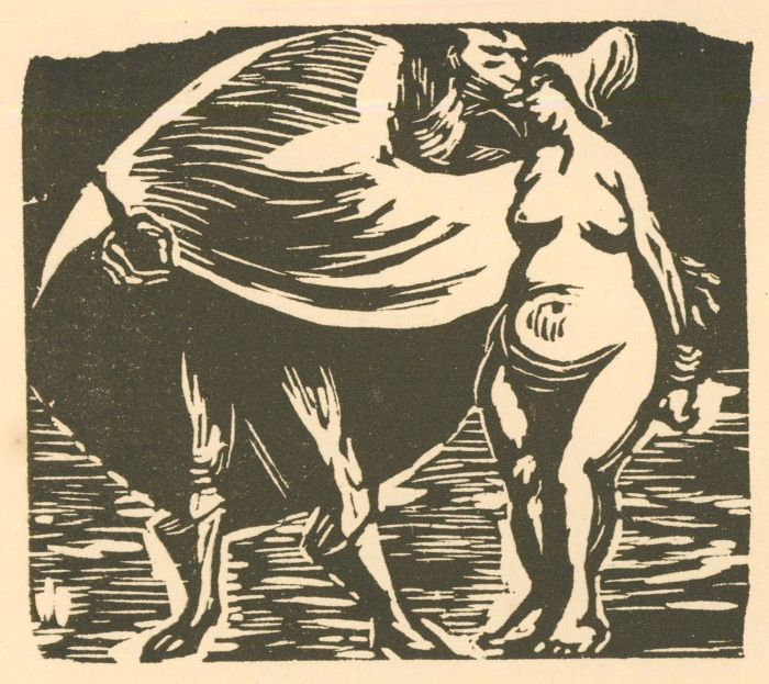 T. Barlach - 20th Century Woodblock, A Knight's Kiss