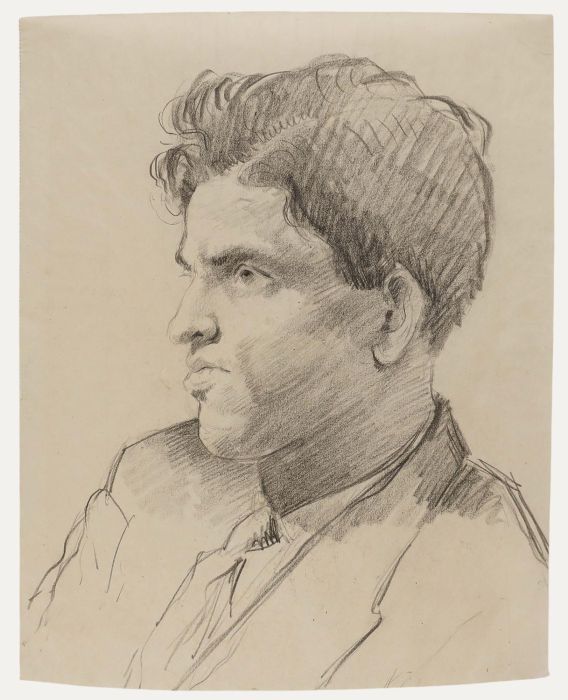Mid 20th Century Graphite Drawing - Man in Profile