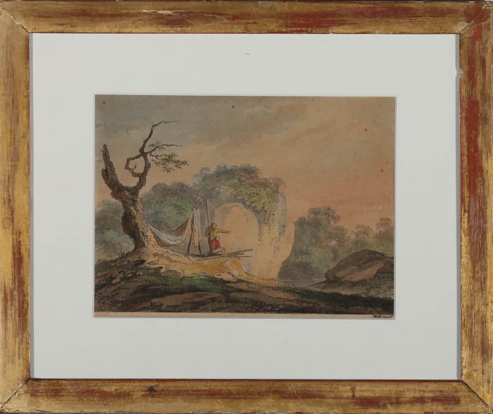 William Payne (1760-1830) - 1791 Watercolour, The Fishing Spot