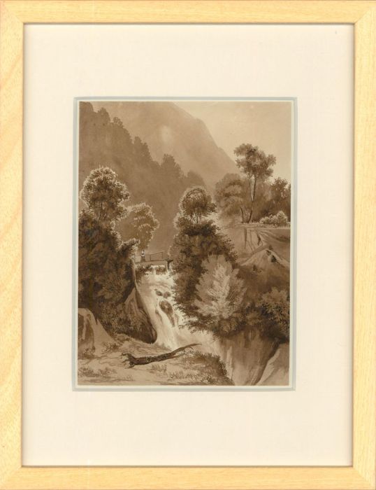 Follower of Simeon Fort (1793-1861) - Framed Watercolour, Top of the Falls