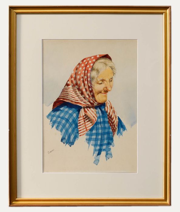 Gianni - Framed Italian School 20th Century Watercolour, Portrait of Nonna