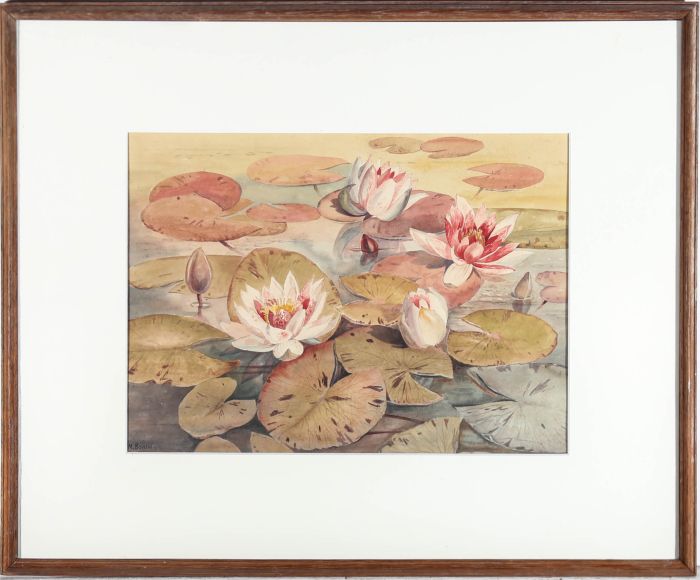 M. Bowen - Framed Early 20th Century Watercolour, Waterlilies