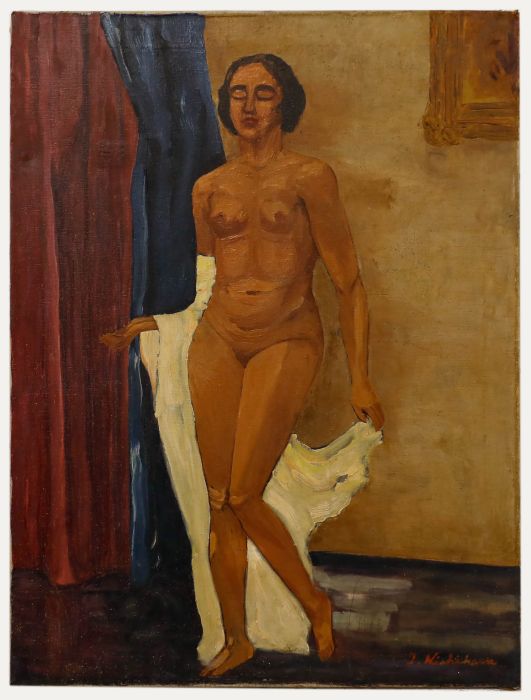 J. Niahahawa - Early 20th Century Oil, Standing Female Nude