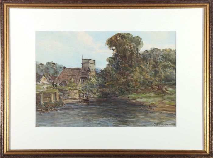 Charles Brooke Branwhite (1851-1929) - Watercolour, Goring Church on the Thames