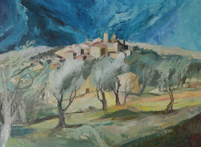 French School  1966 Oil - Village de Biot