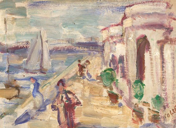 Manner of George Leslie Hunter - Mid 20th Century Oil, Watching the Sailboats
