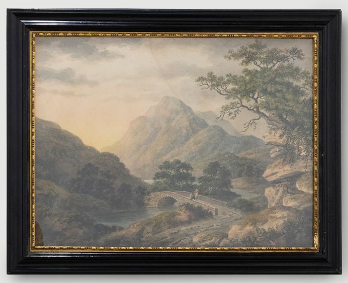 Framed Early 19th Century Watercolour - Resting at the Bridge