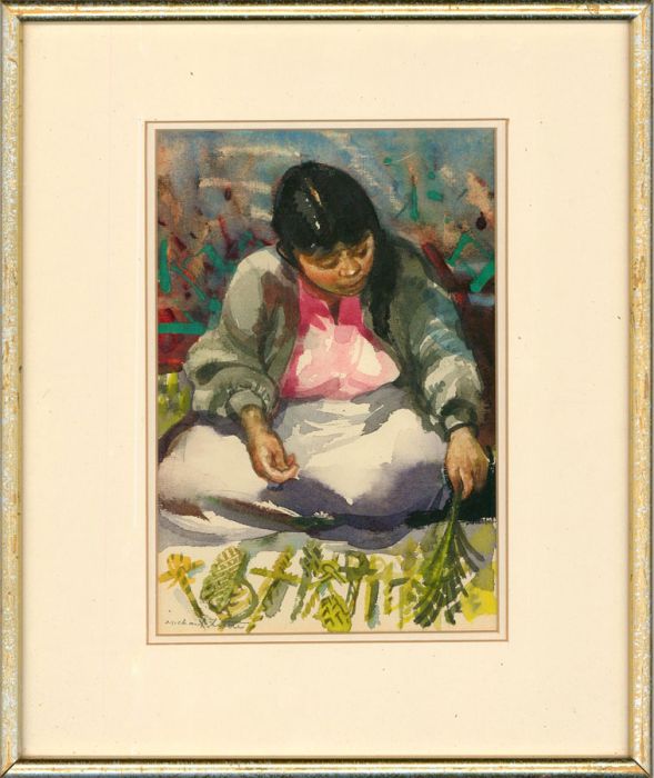 Michael Little - Framed 20th Century Watercolour, Women Selling Palm Crosses