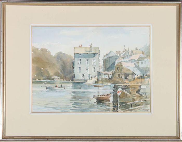 Ley Kenyon (1921-1991) - Framed 1985 Watercolour, Town Harbour