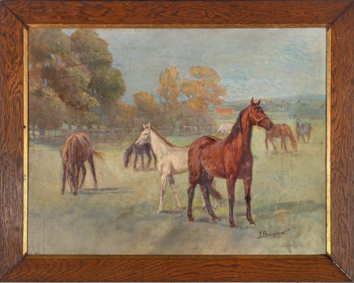 Isis Boucherat - French School Early 20th Century Oil, Studs In The Paddock