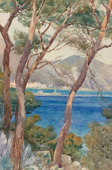 Mid 20th Century Watercolour - Mediterranean Blue