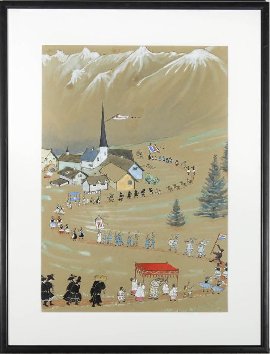 Early 20th Century Watercolour - Parade to the Village