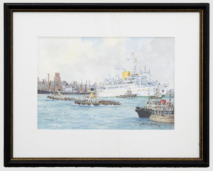 J.A. Drinkwater - Framed 20th Century Watercolour, Alexander Tugs at Work