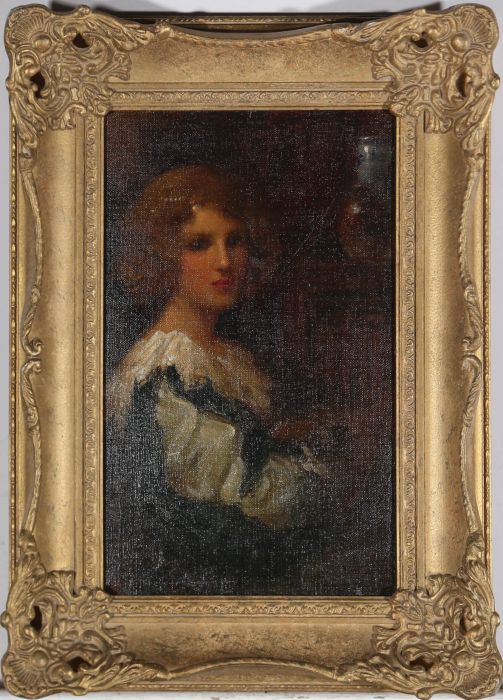 Early 20th Century Oil - Girl with a Lute