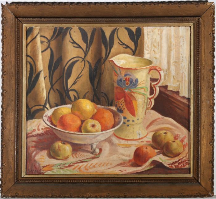 W. H. A.  - Bloomsbury School Early 20th Century Oil, Fruit and Textiles