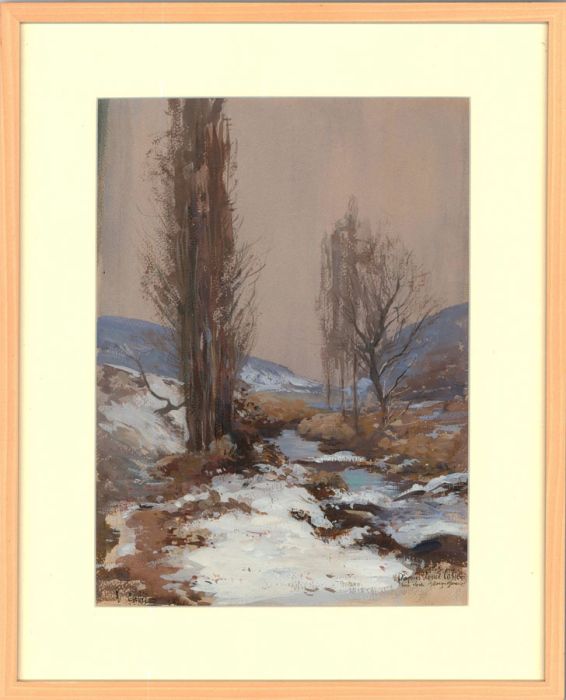 After Louis Cabié (1853-1939) - French School 1914 Gouache, A Winter Ravine