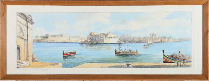 Joseph Galea - 2005 Watercolour, Grand Harbour from Customs House, Malta