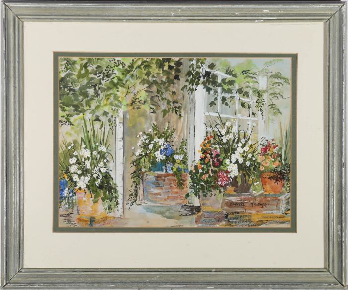 Brenda Thompson - Framed Contemporary Watercolour, The Potted Courtyard
