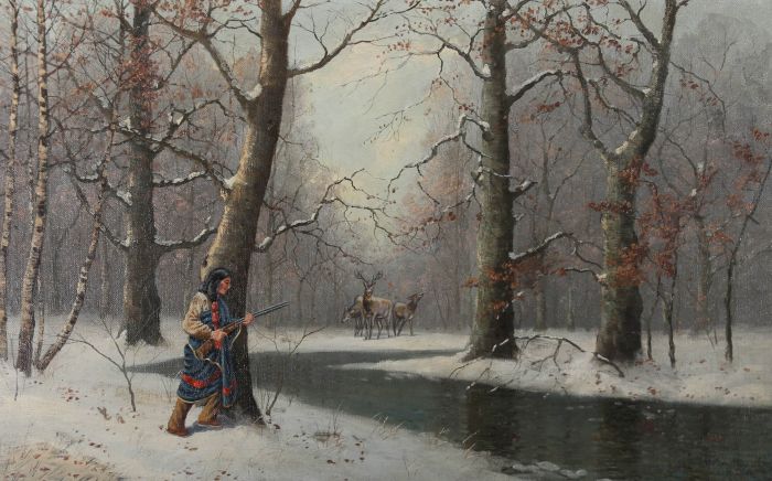 Manner of Louis Benton Akin - Native American Mid 20th Century Oil, On the Hunt