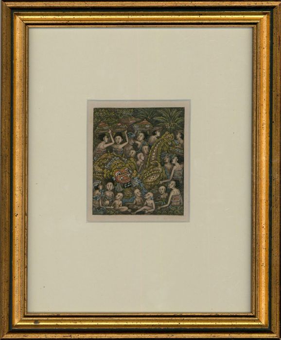 Framed Balinese School Mid 20th Century Watercolour - Feasting At The Festival
